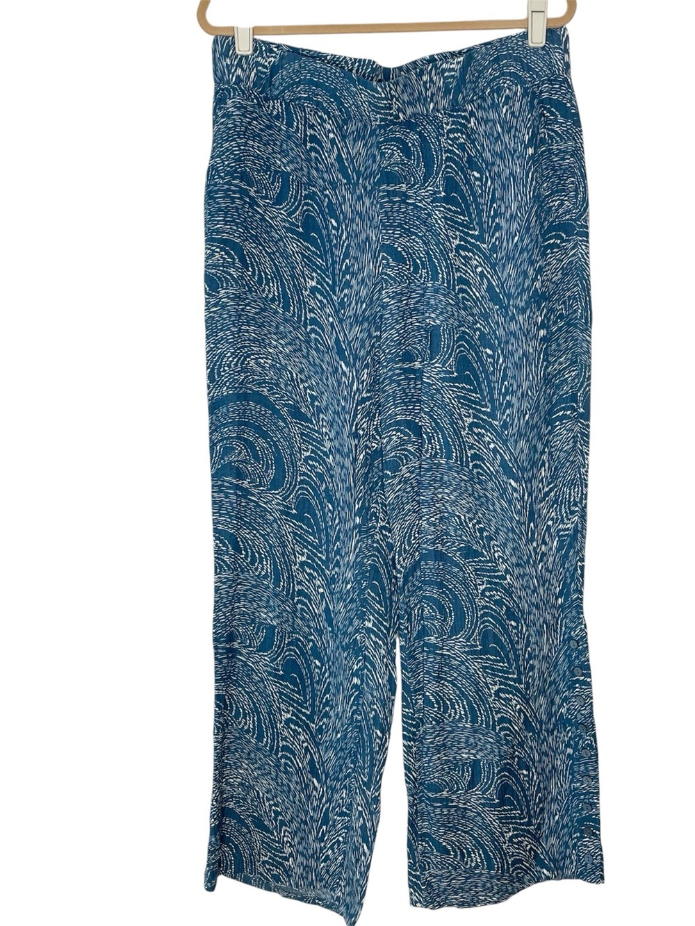 Soft Surroundings Oceo Crinkle Gauze Pants Wide Leg Patterned Blue Size Large